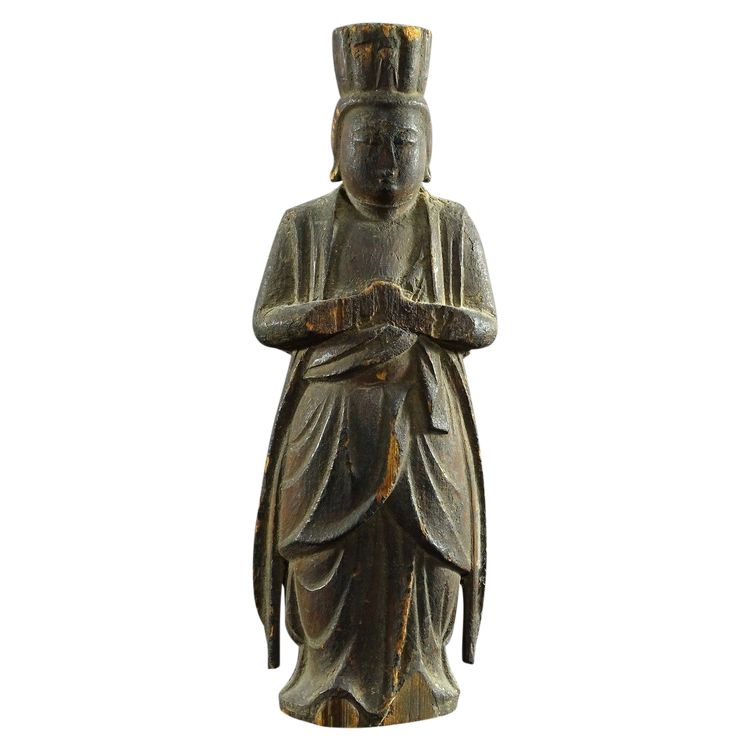 Japon, Début De l'ép. Edo (1603-1868), Rare Et Ancienne Statue Du Dieu Shinto En Bois Sculpté. 