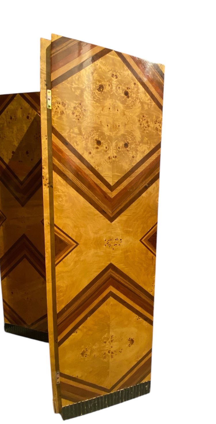 Paravento pieghevole a 4 pannelli Art Déco in legno impiallacciato 1930