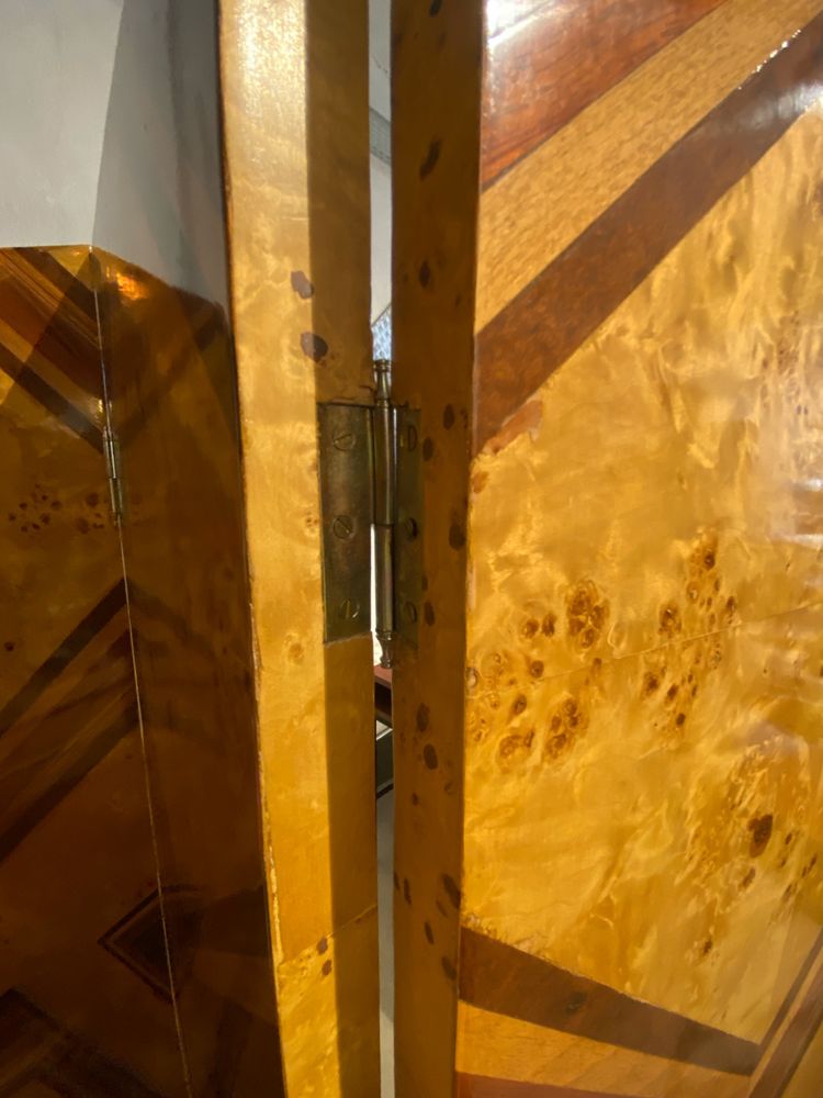 Paravento pieghevole a 4 pannelli Art Déco in legno impiallacciato 1930