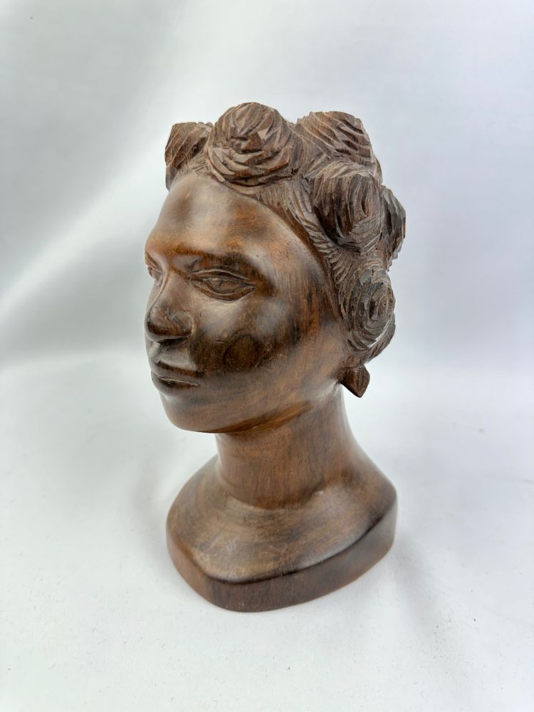 Art tribal, buste en teck vintage