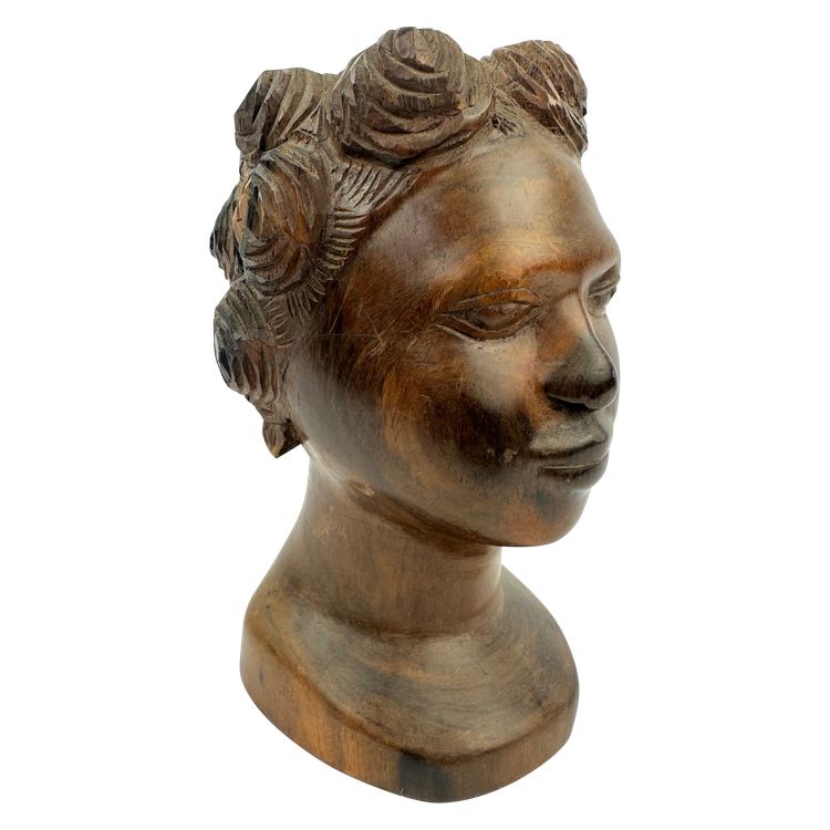 Art tribal, buste en teck vintage