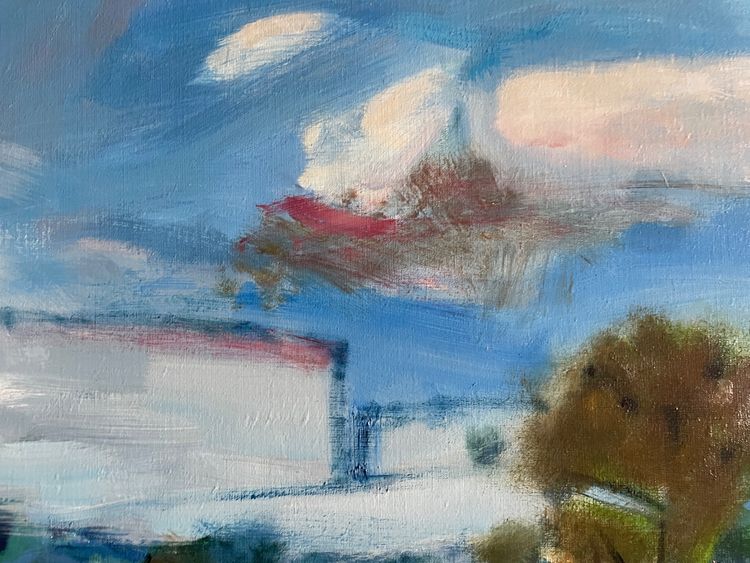 peinture tableau XX,  intitulé  le "Jardin" signé Serge Tillou (1928) nature colorée