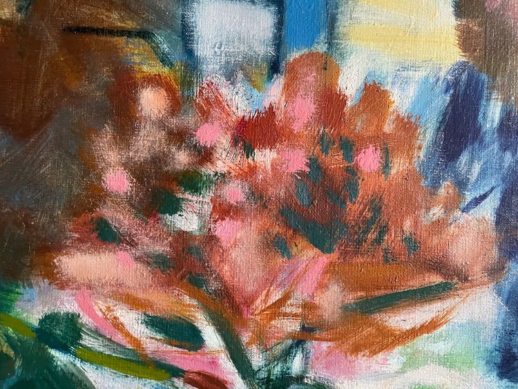 peinture tableau XX,  intitulé  le "Jardin" signé Serge Tillou (1928) nature colorée