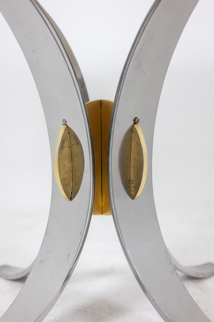 Table in white marble and chromed and gilded metal. Circa 1970.  LS60812009H