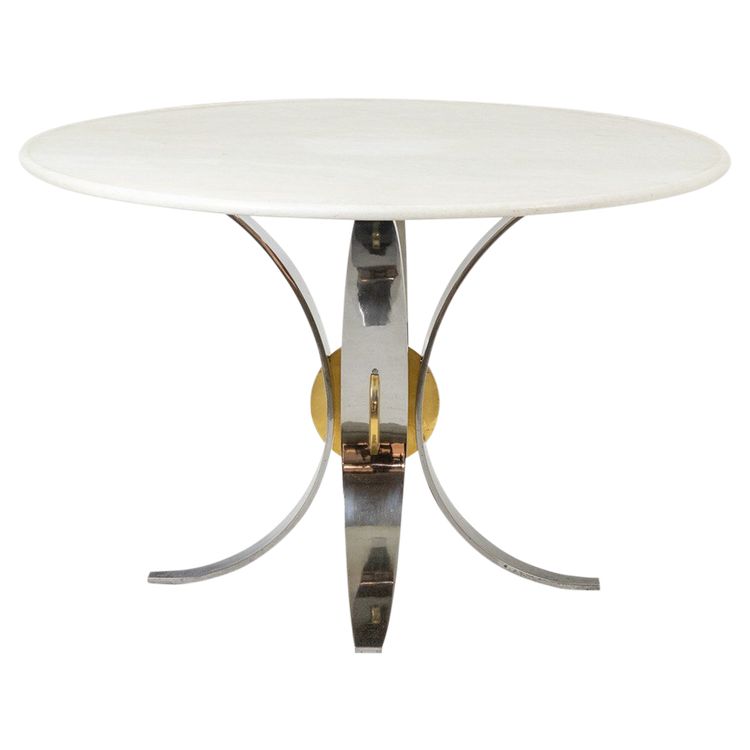 Table in white marble and chromed and gilded metal. Circa 1970.  LS60812009H