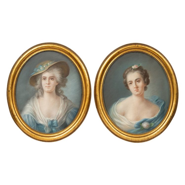 Paire de pastels anciens, France, XIXe siècle.