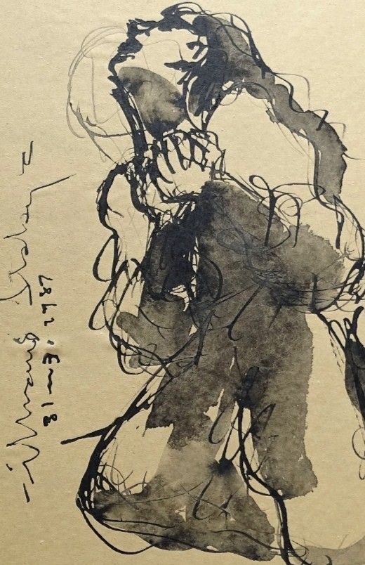 Femme Implorante - Originalzeichnung in Tinte Und Lavis