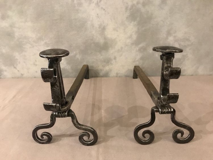 Pair of 18th century wrought iron andirons
