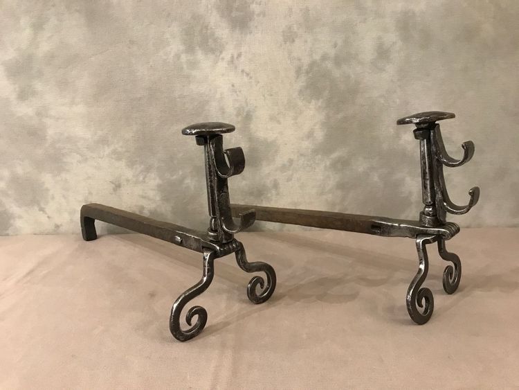 Pair of 18th century wrought iron andirons