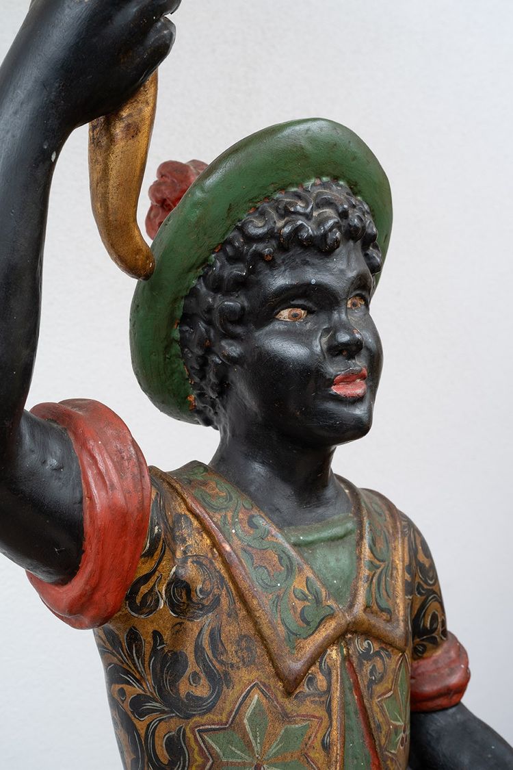 Sculpture/lampe ancienne en bois polychrome. Epoque: début du XXe siècle.