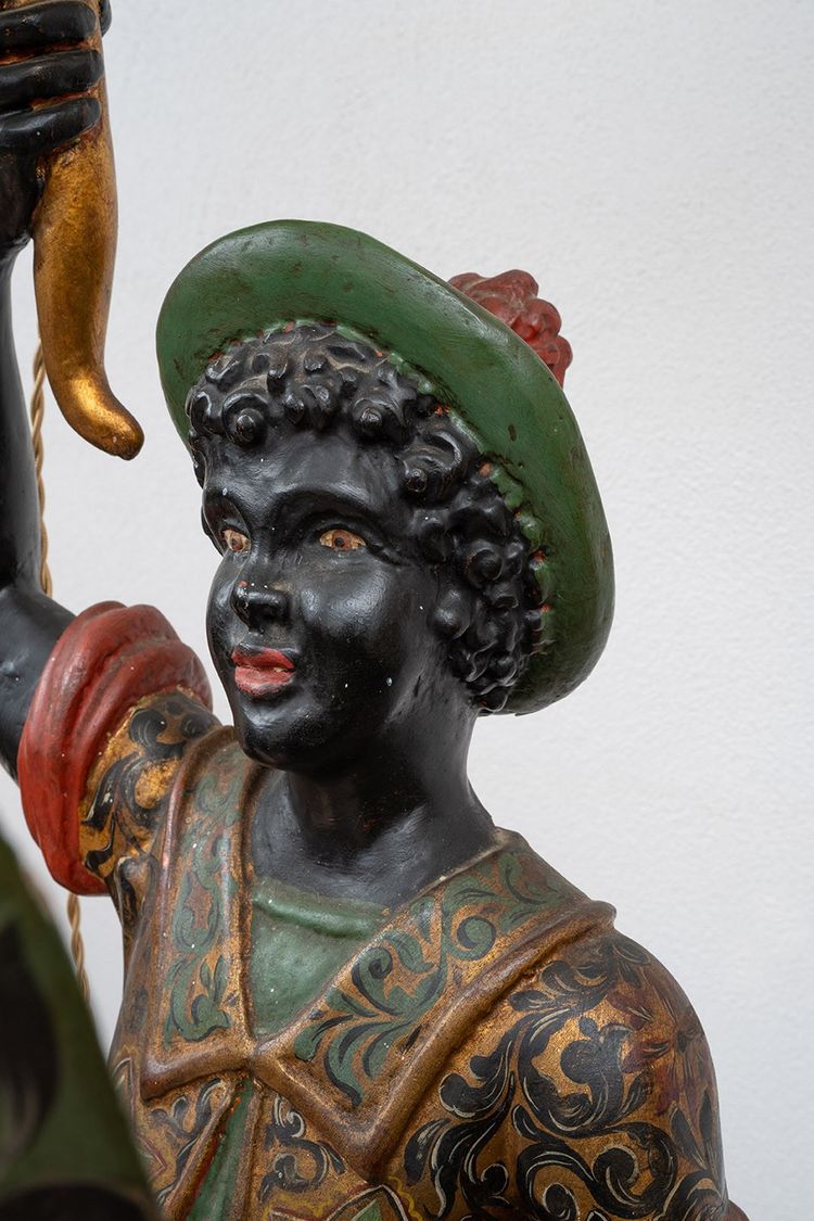 Sculpture/lampe ancienne en bois polychrome. Epoque: début du XXe siècle.