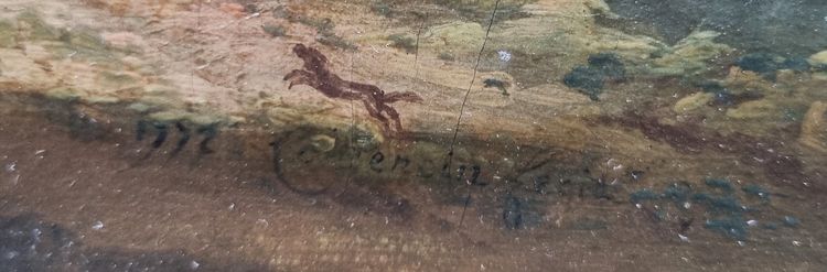 Französische oder italienische Schule des 18. Jahrhunderts - Belebte Landschaft mit einer Ruine