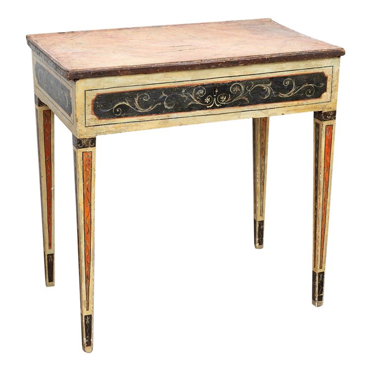 Console ancienne Marchigiana en bois laqué et peint. Epoque XVIIIe siècle.