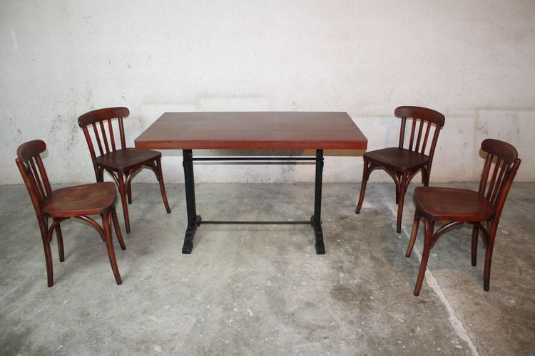 Bakelite-topped bistro table with 4 Art Deco beech chairs