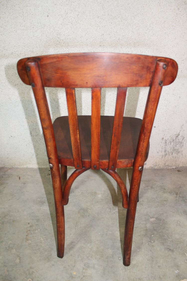 Bakelite-topped bistro table with 4 Art Deco beech chairs