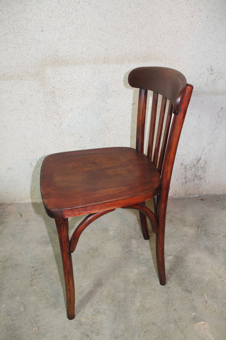 Bakelite-topped bistro table with 4 Art Deco beech chairs