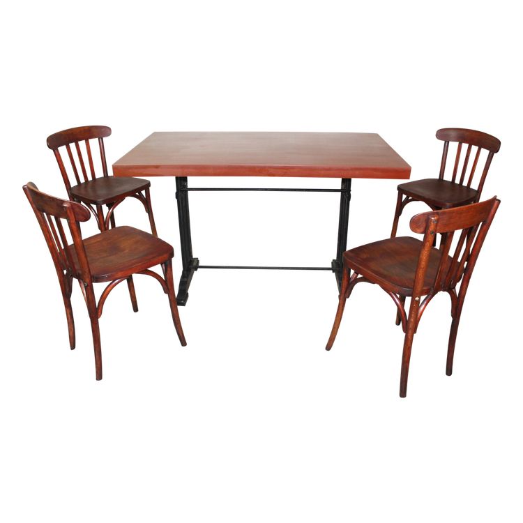 Bakelite-topped bistro table with 4 Art Deco beech chairs