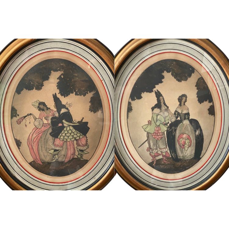 Jeux de Séduction, Sylvain Sauvage,  Paire de gravures rehaussées, Vers 1925