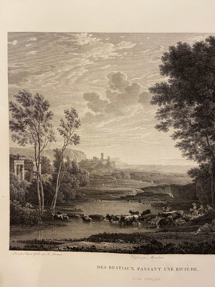 Bestiaux passant une rivière, Le Lorrain, Gravure au burin, XIXe siècle