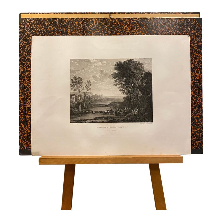 Bestiaux passant une rivière, Le Lorrain, Gravure au burin, XIXe siècle