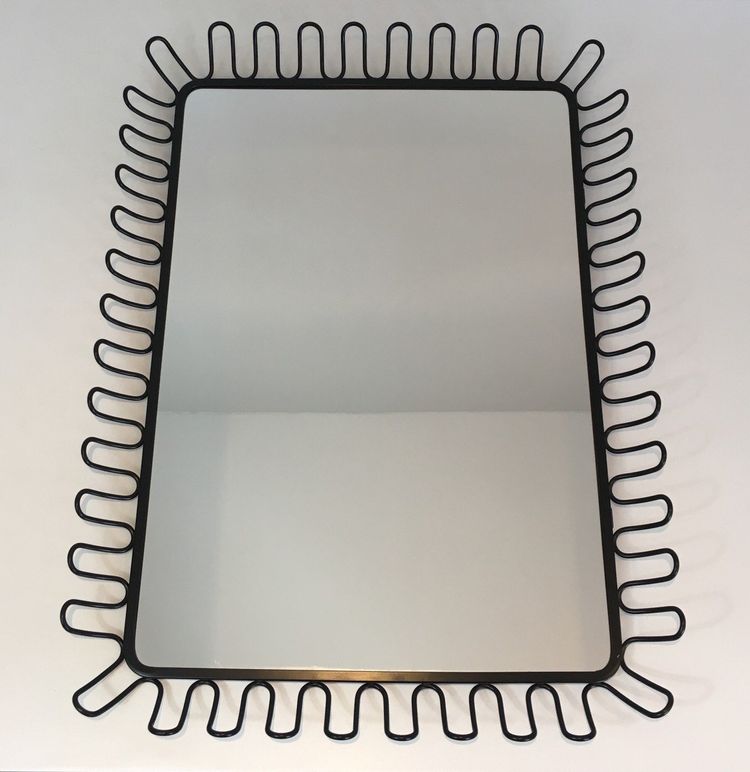 Black Lacquered Metal Mirrors In The Taste Of Jean Royère. Circa 1980