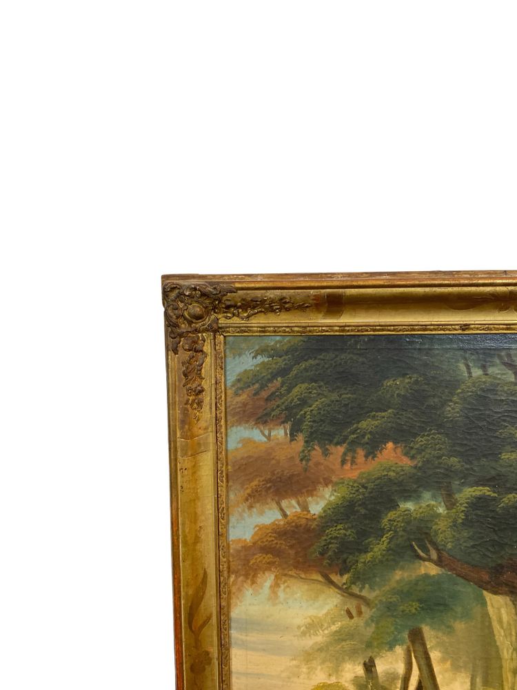 Trumeau En Bois Doré d'époque XIXe Siècle Scène Romantique - 69cm X 140cm