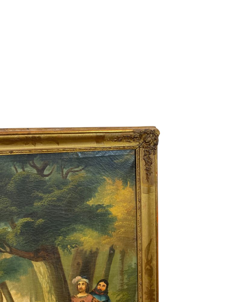 Trumeau En Bois Doré d'époque XIXe Siècle Scène Romantique - 69cm X 140cm
