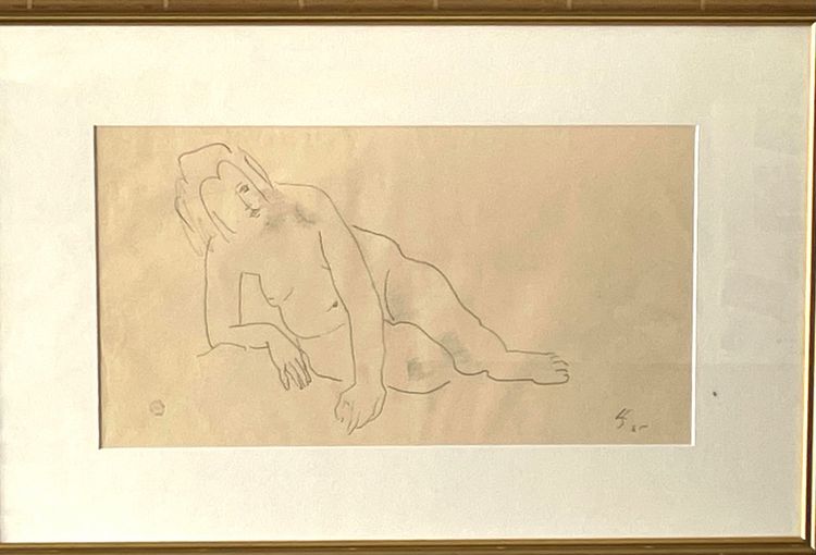 Dessin original,  nu féminin étendu. signé Leopold Survage