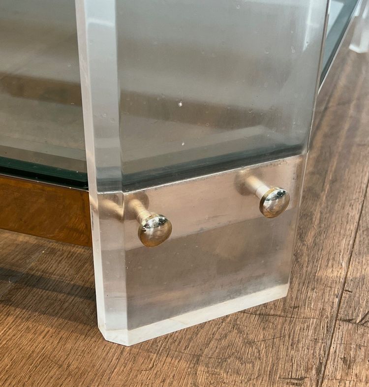 Table Basse Octogonale En Plexiglass Et Chrome. French work by La Maison Jansen. Circa 1970