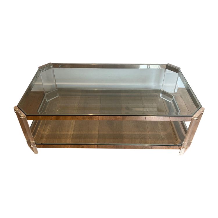 Table Basse Octogonale En Plexiglass Et Chrome. French work by La Maison Jansen. Circa 1970