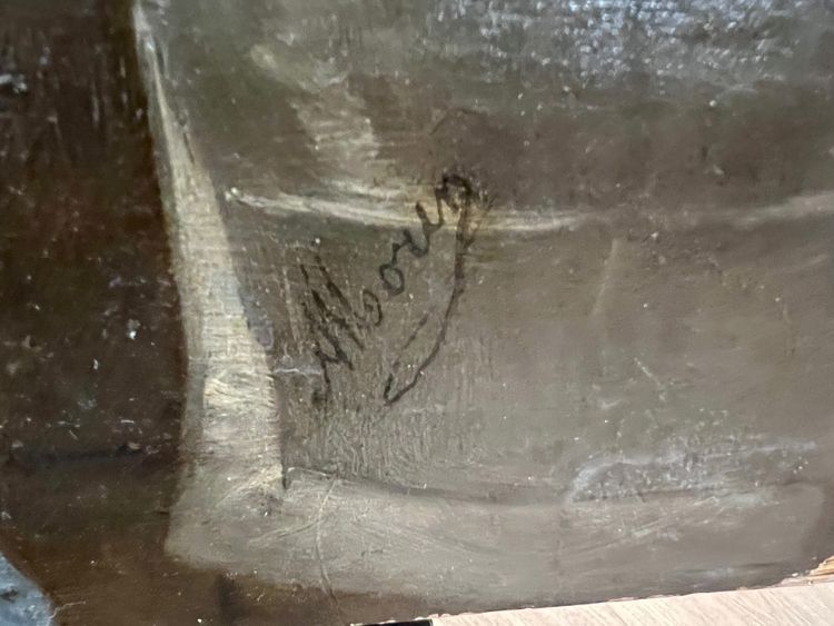 Gemälde Ecole Française signiert A MORIN Genreszene Kind jagt Insekten mit einer Eidechse