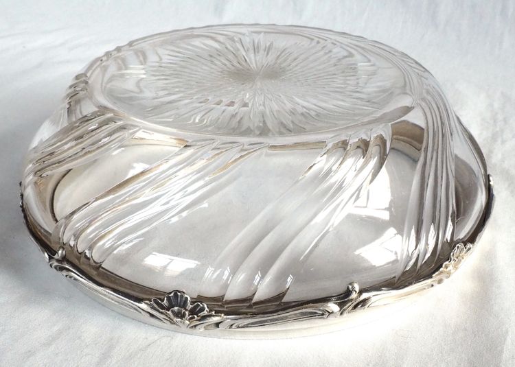 Salatschüssel oder Jugendstil-Schüssel aus Baccarat-Kristall und Sterlingsilber, Minerva-Stempel