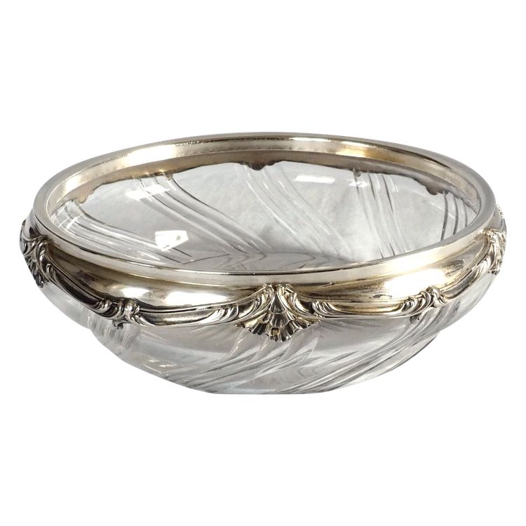Salatschüssel oder Jugendstil-Schüssel aus Baccarat-Kristall und Sterlingsilber, Minerva-Stempel
