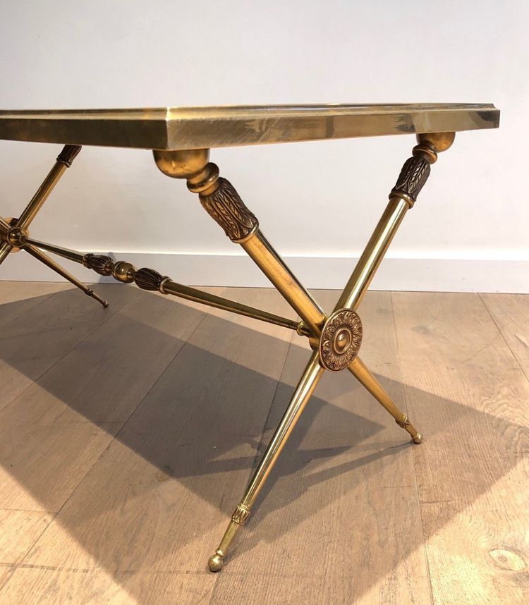 Table Basse De Style Néoclassique En Laiton Et Plateau De Marbre Dans Le Goût De Raymond Subes