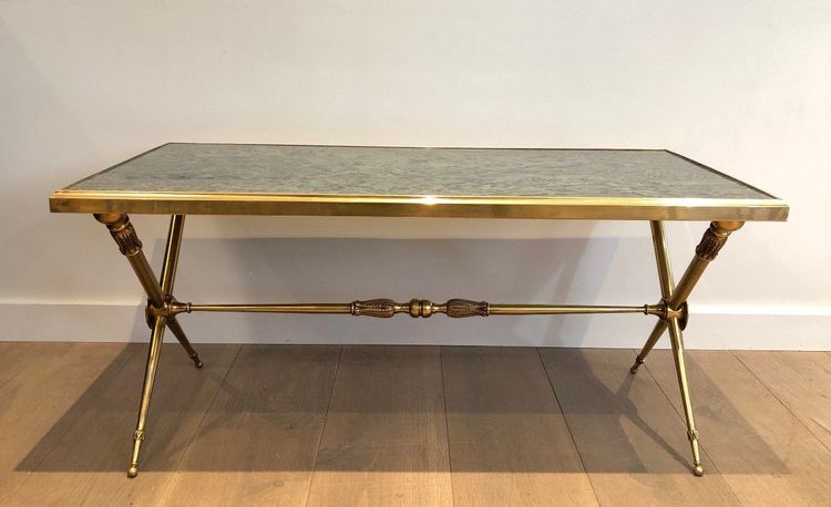 Table Basse De Style Néoclassique En Laiton Et Plateau De Marbre Dans Le Goût De Raymond Subes