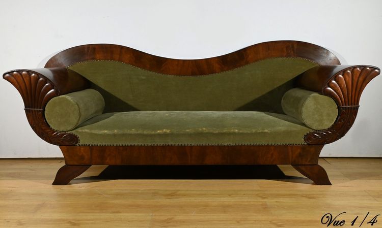 Canapé en Ronce d’Acajou, style Biedermeier – Fin XIXe