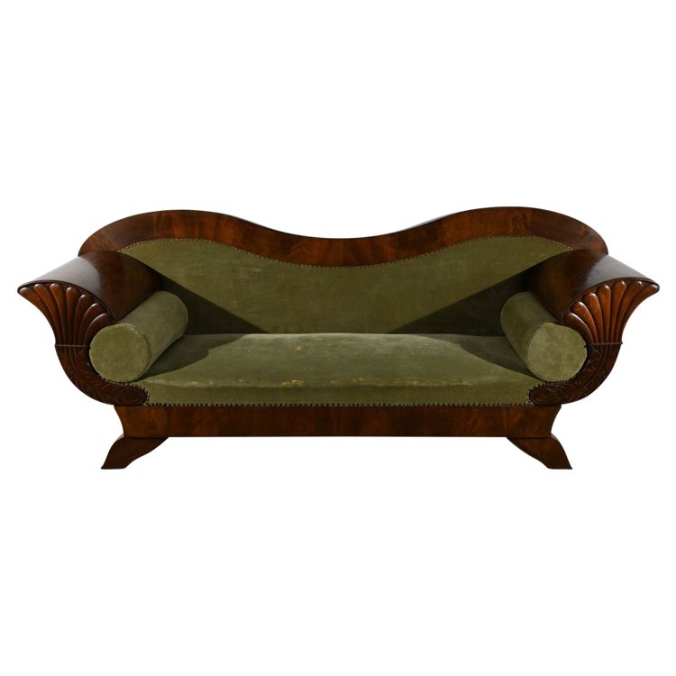 Canapé en Ronce d’Acajou, style Biedermeier – Fin XIXe