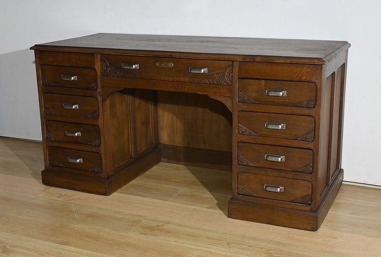 Scrivania con piedistallo in rovere, Art Déco - 1940