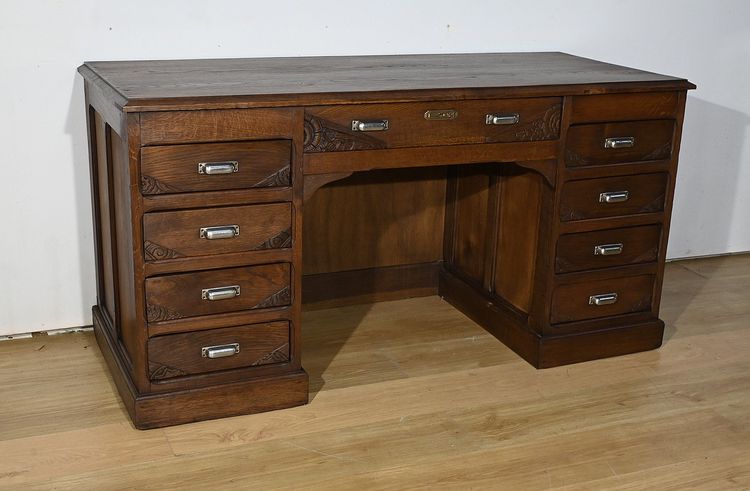 Scrivania con piedistallo in rovere, Art Déco - 1940