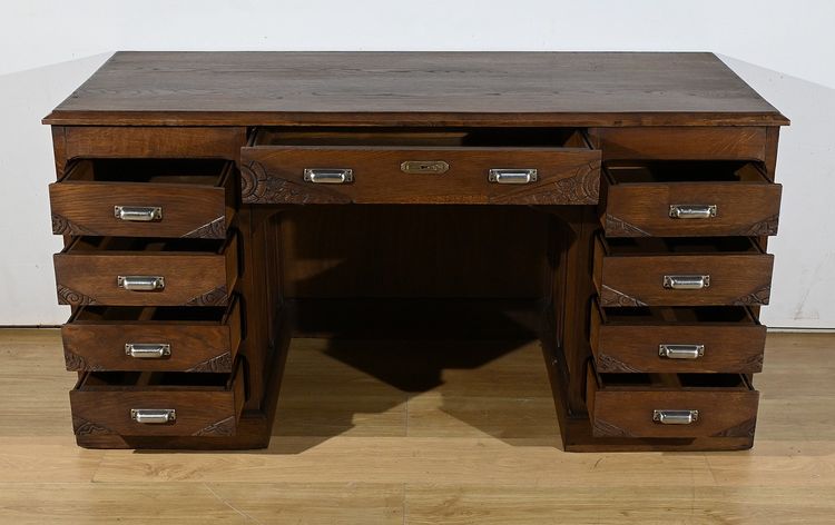 Scrivania con piedistallo in rovere, Art Déco - 1940