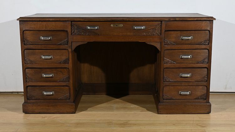 Scrivania con piedistallo in rovere, Art Déco - 1940