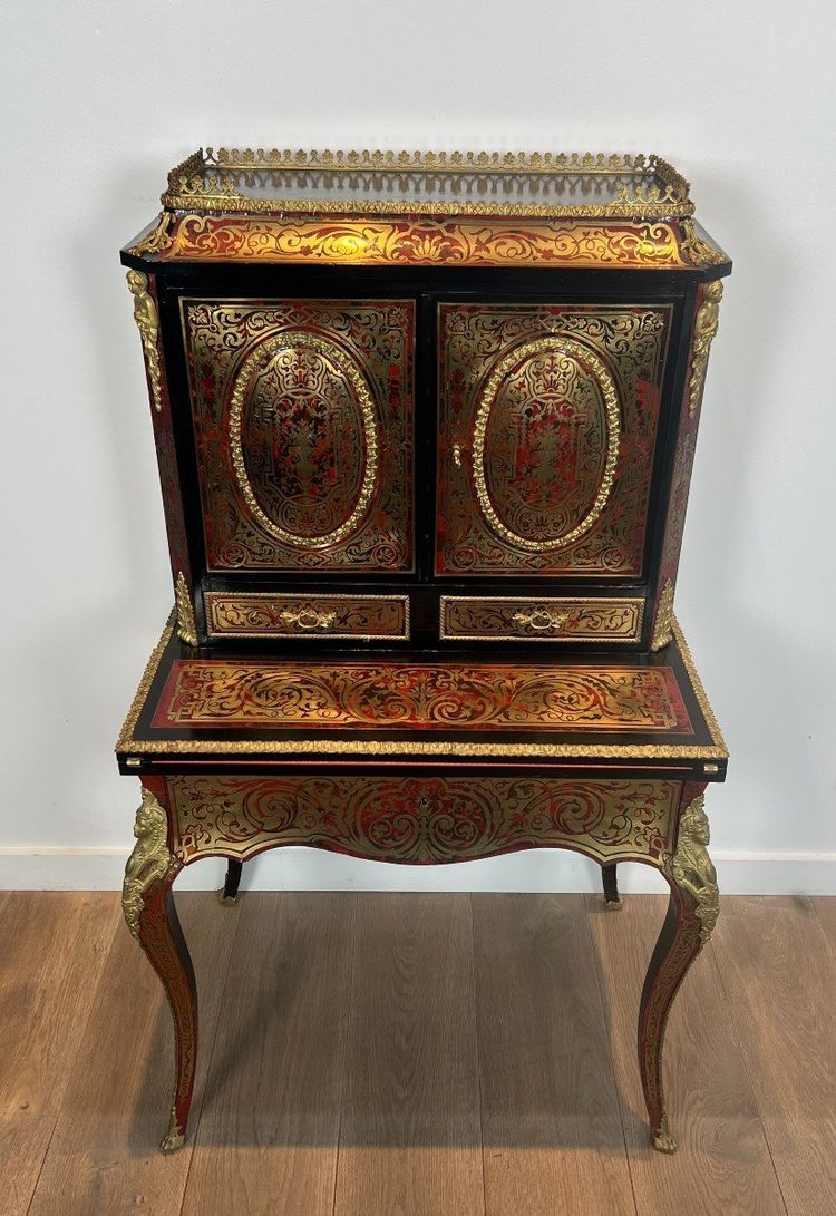 Bureau Bonheur Du Jour En Marqueterie Boulle d'Epoque Napoléon III