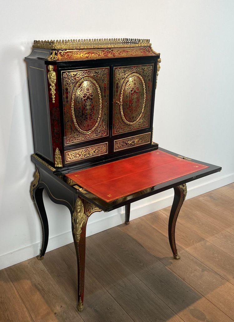 Bureau Bonheur Du Jour En Marqueterie Boulle d'Epoque Napoléon III