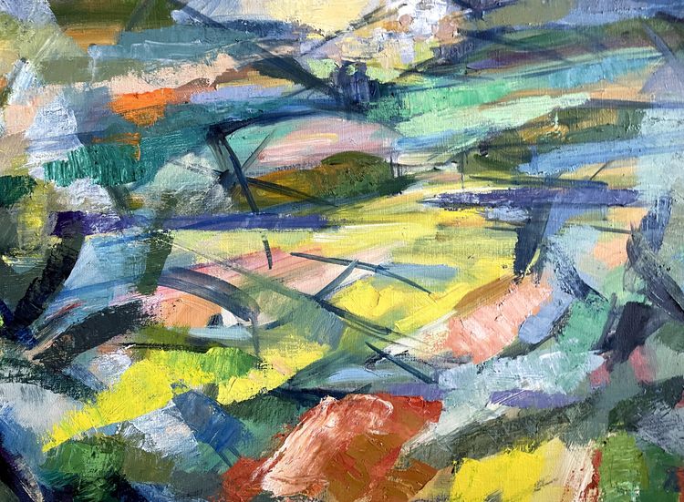 großes Gemälde von Claude Vallet Landschaft in Südfrankreich Olivenbaumfelder