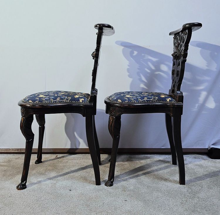 Pair of Travelling Chairs in Blackened Wood, Napoleon III period - Mid-19th century