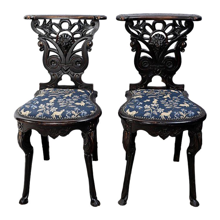 Pair of Travelling Chairs in Blackened Wood, Napoleon III period - Mid-19th century