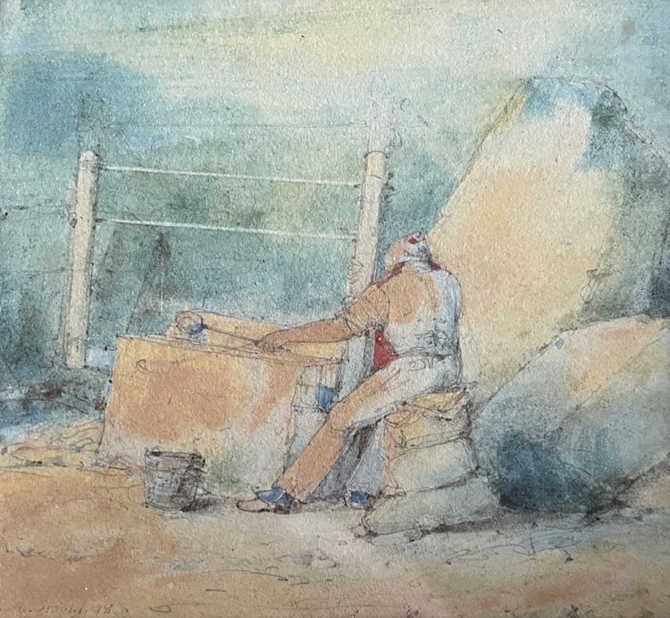 Petite Aquarelle Le tailleur de pierres, 1886 feuille d'or.