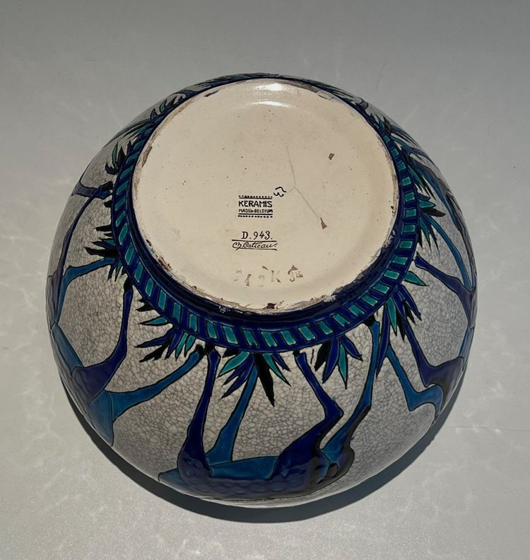 Ceramic "Deer and Doe" Planter. Belgian Work, Signed and Marked