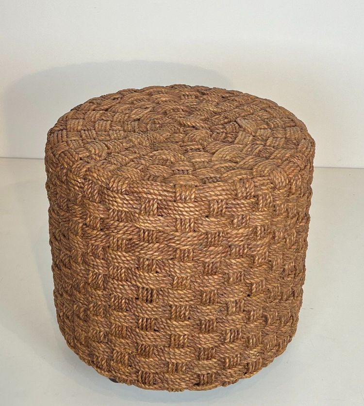 Pair of rope stools with round wooden legs. French work in the style of Adrien.