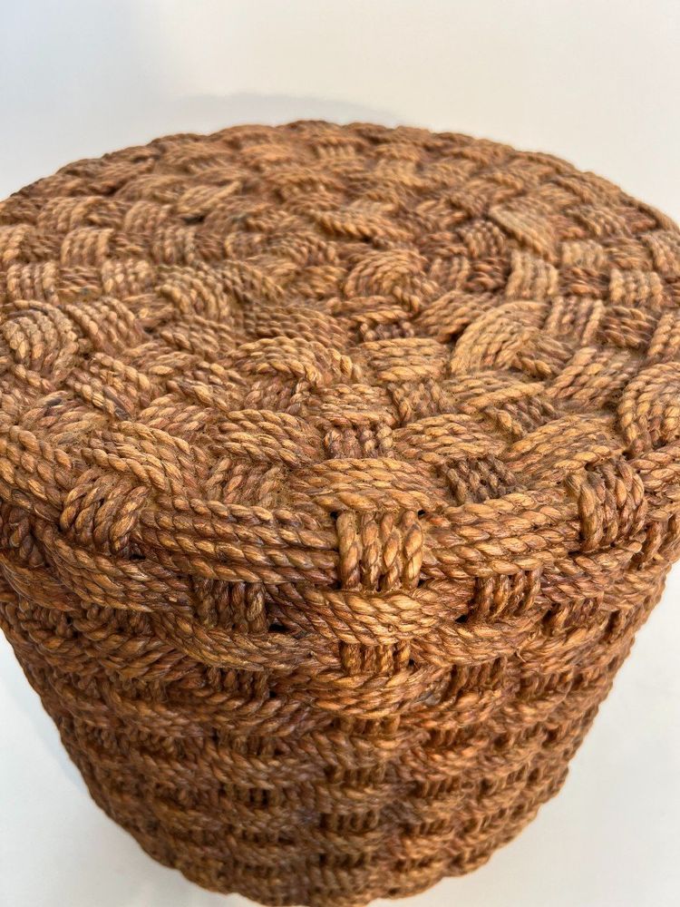 Pair of rope stools with round wooden legs. French work in the style of Adrien.